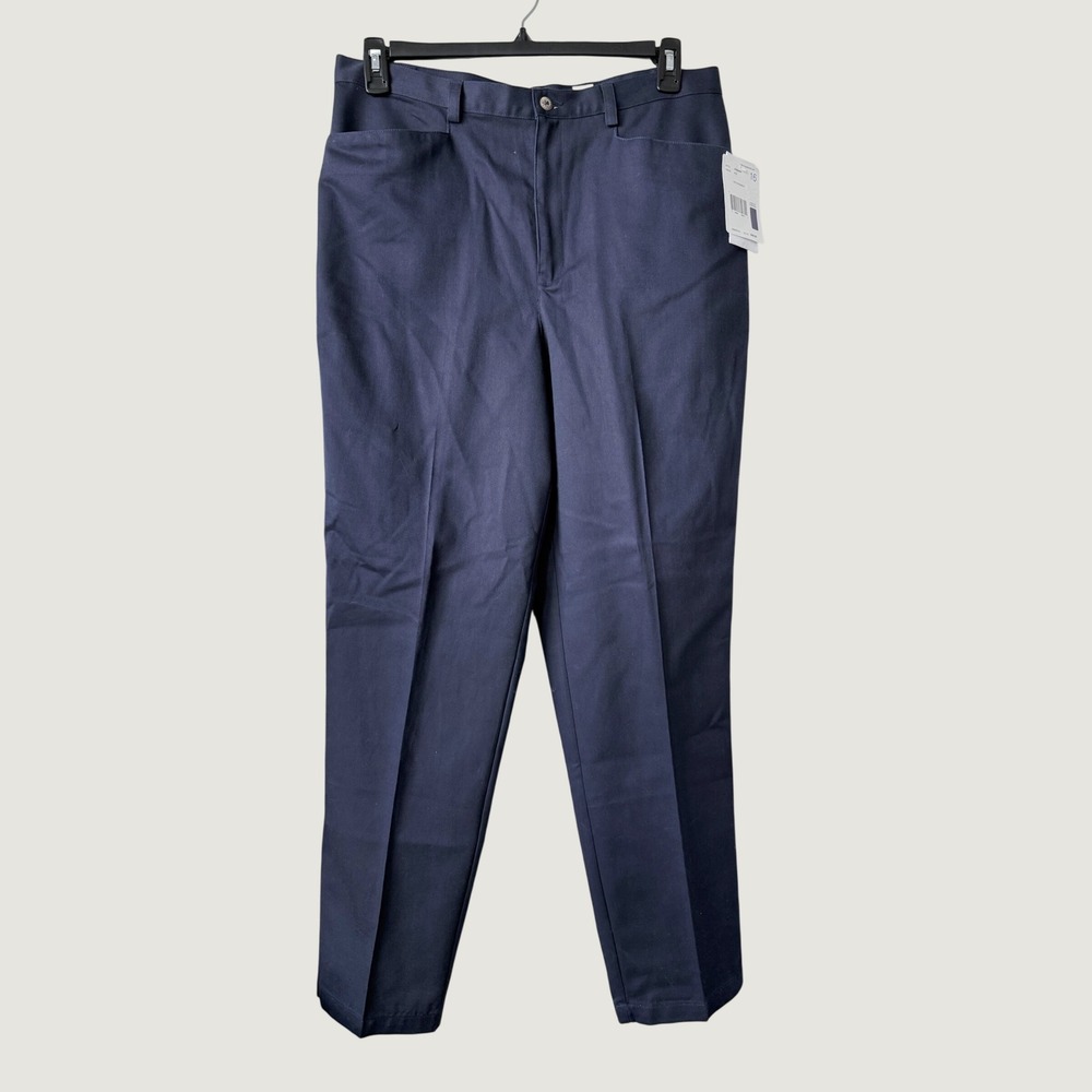 Liz Claiborne Lizsport Navy Blue Cotton Trousers Pants Straight Leg Office Sz 16